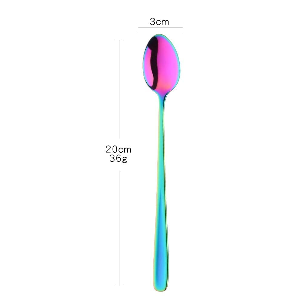 Cucchiai Rainbow Latte Manico lungo, Buyer Star Premium 304 Cucchiai da gelato in acciaio inox per cocktail agitazione, tè, caffè, frappè, bevande fredde