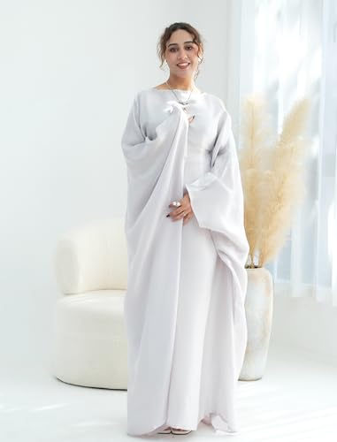 Image of Dubai Bat Sleeve Dress Shiny Robe for Women Muslim 1pc Abaya Eid Prayer Clothes Soft Dubai Travel Party Dress Maxi Abaya