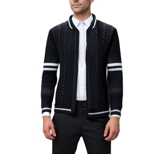 MAISON J Mens Full-Zip Cardigan Sweater, Quality Knit Fabric, Stand Collar, Sporty Casual Style