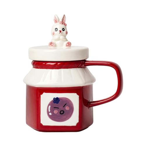 320ml/11oz Girl Heart Cute Rabbit Ceramic Mug Microwave Oven Available For Home Breakfast With Lid Yogurt Cup-MKB-135D (Ximei)-301-400ml