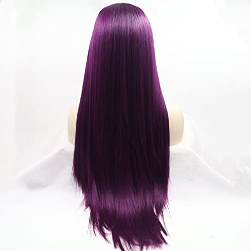 Xiweiya Dark Purple Long Silky Straight Hair Wigs Synthetic 13 * 3 Lace Front Wigs Middle Part Heat Resistant Hair Natural Hairline Cosplay Wigs - Image 4