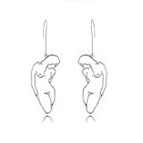 MALOYANVE Original Freedom Female Body Form Wire Earrings Abstract Gold Fun Statement Human Body Lady Face Geometric Hollow Out Dangle Earrings for Women (Silver Human Body)
