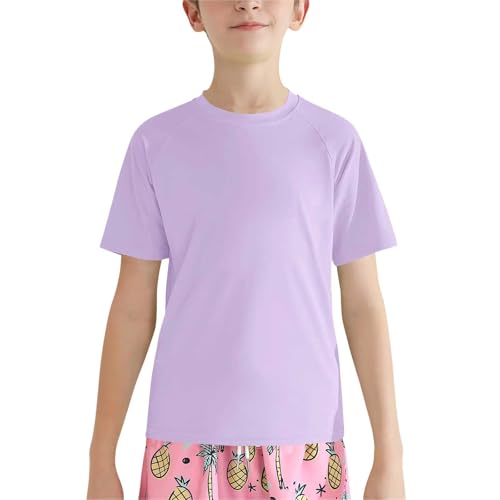 Boys' Short Sleeve UPF 50+ Rashguard Swim Shirt Quick Dry Water Beach Sun Protection Athletic Shirts for Kids Youth