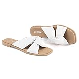 FITORY Women's Flat Sandals Fashion Slides with Comfort Soft Cross Straps for Summer White Size 8