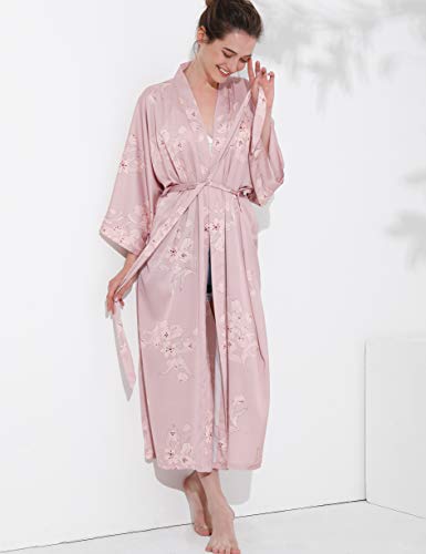 Aensso Long Soft Lightweight Silky Kimonos Robes for Women, Luxury Japanese Floral Womens Kimono Robe