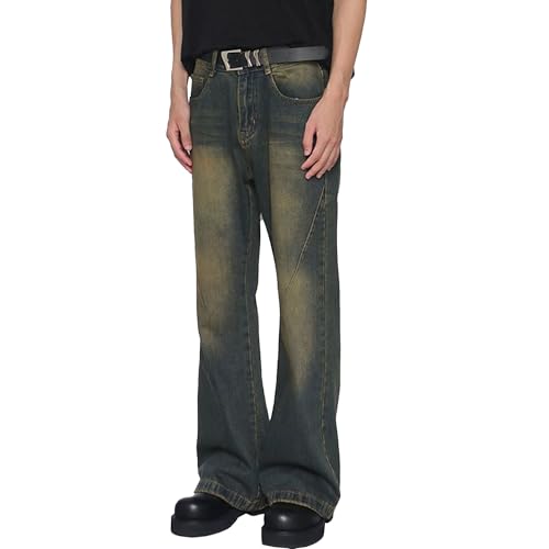 Jeans for Men Vintage Hip Hop Fashion Relaxed Fit Denim Pants Baggy Casual Streetwear Jean Trousers (Vintage Blue,X-Small)