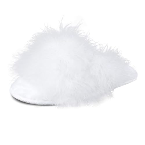 Jessica Simpson Women's Faux Feather Memory Foam Cross Slide Slipper with Anti-Slip Sole