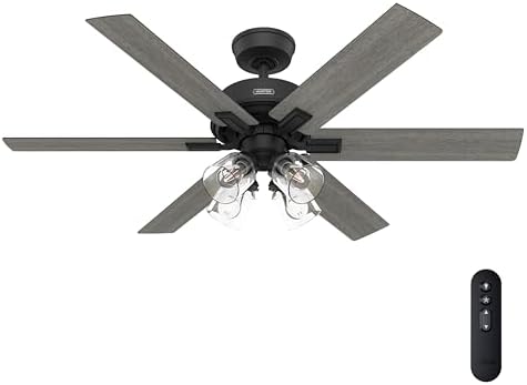 Hunter Fonthill Indoor Ceiling Fan With Light, Remote, 52-inch, Fresh White, Fast Install, 6-speeds (Matte Black)