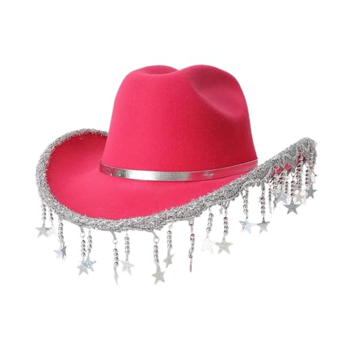 Sequins Trim Cowgirls Hat for Girl Breathable Cowgirls Hat with Star Fringes Banquets Carnivals Photography Hats - Main Image