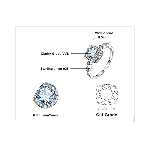 Jewelrypalace Cushion Cut 1.8Ct Genuine Blue Topaz Halo Rings For Her, 14K White Gold Plated 925 Sterling Silver Adjustable Promise Ring For Women, Natural Gemstone Jewelry Sets Rings #TOP1