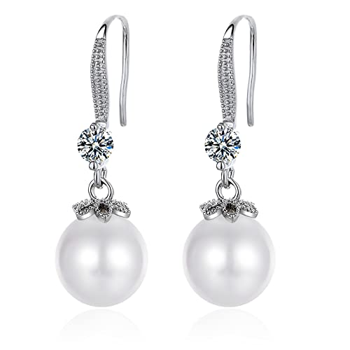 YEHMEJEW YEHSKEYY 925 Sterling Silver Gold Pearl Hoop Earrings for Women Dangle Pearl Drop Earrings Huggie Gifts for Girls Mother Her, Pearl, Pearl