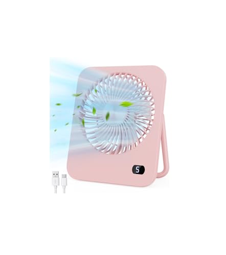 Ajgvq Ventilateur de Bureau, 5 Vitesses Ventilateurs USB(Non-rechargeable), Petit Ventilateur Silencieux, Ventilateur Portable Ultra Plat 33mm, Ecran LED,...