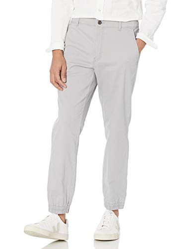 Amazon Essentials Pantalones Chinos Estilo chándal de Corte Ajustado Hombre, Gris Claro, L