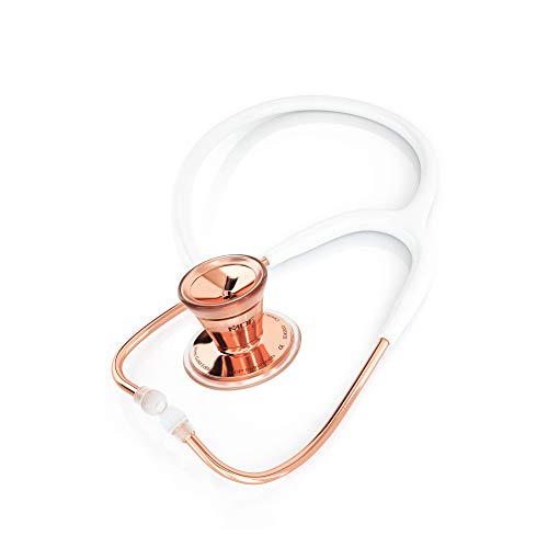Image of MDF Instruments, Rose Gold ProCardial Cardiology Stethoscope, Stainless Steel, Adult, Dual Head, White Tube, Rose Gold Chestpiece-Headset, MDF797RG29