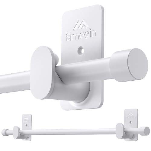 SIMEWIN Curtain Rods No Drilling for Windows 30 to 60 Inches,5/8 Inch Diameter No Drill Small Curtain Rod Set with 3M Adhesive Brackets, White