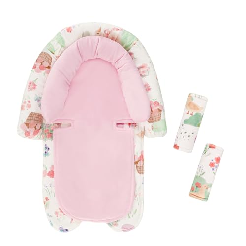Image of Baby Car Seat Head Support with Extra Headrest, 2-in-1 Babybody Supports with Shoulder Pads Set for Newborn, Adjustable Infant Car Seat Insert Compatible with Stroller, Baby Swing (Animal)