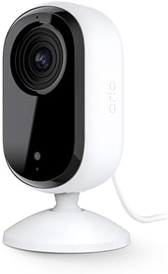 Arlo Essential Security Camera 2K | Indoor Only| 2nd Gen | Baby Monitor & Pet Camera | Wired Automated Privacy Shield, 2-Way Audio, Night Vision, Live Stream, Motion Alerts & Notifications White,1 Cam