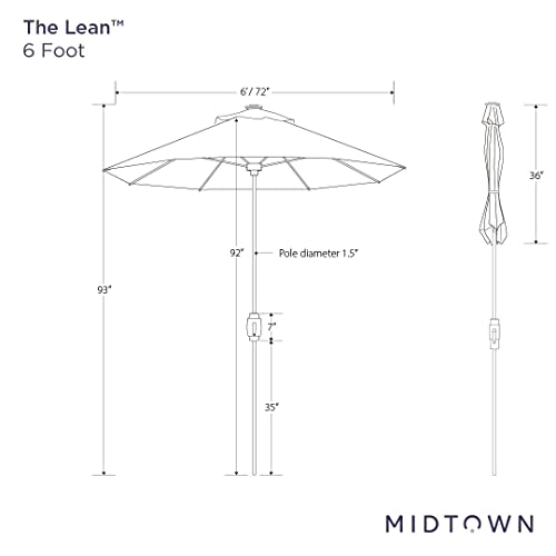 Image of Midtown Umbrellas The Lean 6 Feet Outdoor Umbrella With Terylast Light Navy Polyester Fabric - 8 Ribs Aluminum Frame Patio Umbrella With Zinc Alloy Crank Lift And Auto-Tilt System