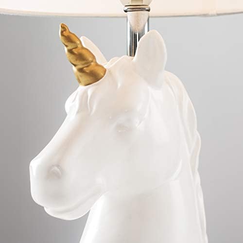 MiniSun Pair of Gloss White and Gold Ceramic Unicorn Table Lamps with a White Tapered Light Shade