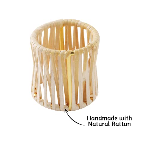 Folkulture Napkin Rings Set Of 6, Farmhouse Napkin Rings For Dinner Tables, Handmade Napkin Rings Holder For Wedding, Housewarming, Easter Or For Birthdays Parties, Handwoven Criss-Cross Rattan #TOP6