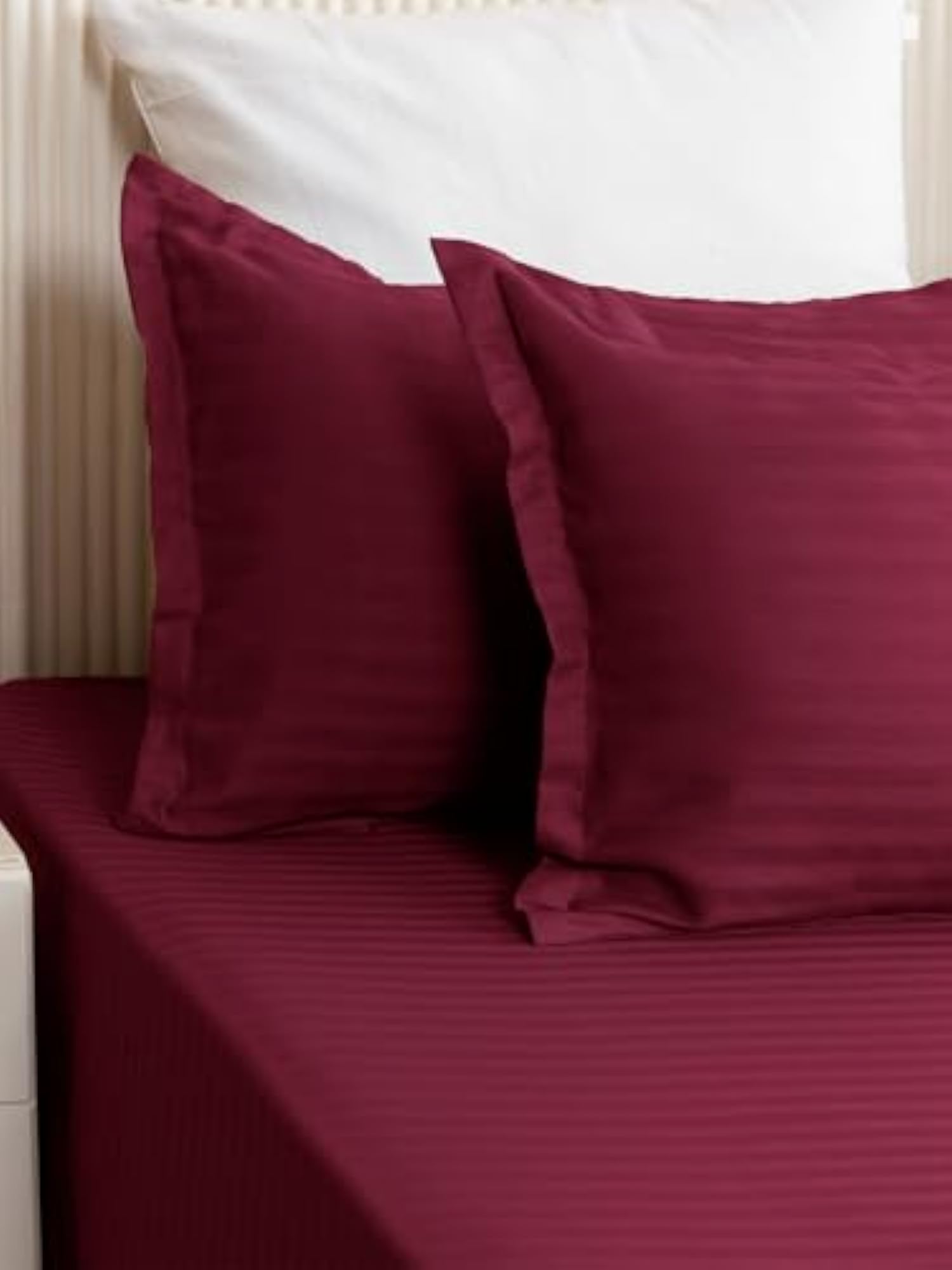 Satin Striped Fitted Bedsheet for Double Bed with 2 Pillow Covers