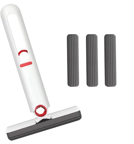 Portable Mini Mop, Self-Squeeze Desktop Cleaning Mini Mop for Bathroom, Kitchen, Tableware, Desktop, Glass (2 Cotton Sponge and 1 Squeeze Handle)