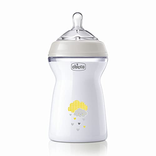 Chicco Natural Feeling Biberon Anticolica 6 Mesi + da 330 ml, Biberon con Tettarella in Silicone Morbida e Flessibile, Adatto per Allattamento Misto, Flusso Veloce, Colore Neutro