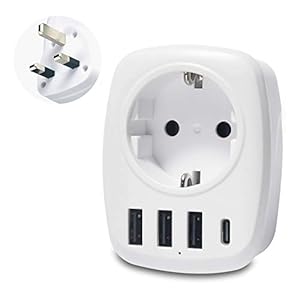 Unidapt Reisadapter UK adapter Engeland Duitsland stekker met 3 USB, 1 type C, AC stekkeradapter reisstekker stroomadapter Schuko op type G Groot-Brittannië Ierland wandlader laadstation stopcontact