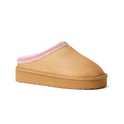 Fabkids Winter Kids Slippers Suede Platform Fuzzy Slippers Indoor Outdoor Furry Slipper For Little Kid Khaki Size 12 cover