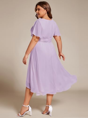 Image of Ever-Pretty Women's Plus Size Formal Wedding Guest Dresses for Curvy Women A Line Chiffon Midi High Low Cocktail Dress