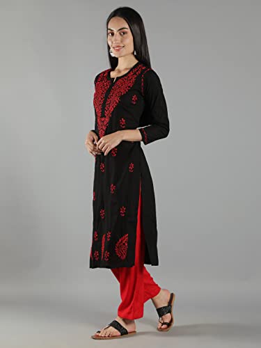 Image of Seva Chikan Hand Embroidered Lucknowi Chikankari Cotton Kurta Kurti for Womens SCL4219