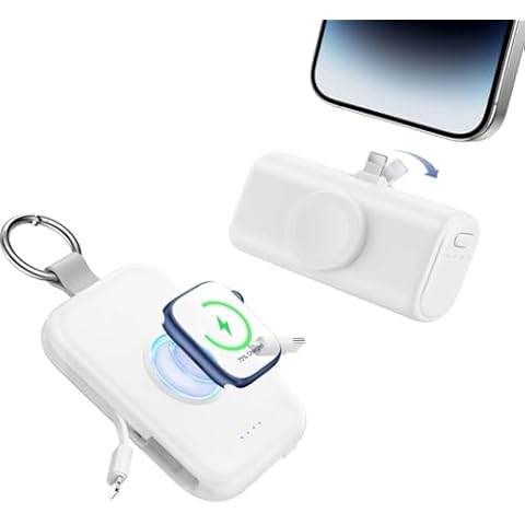 RORRY Portable Charger 5000mAh Compact Power Bank for iPhone Apple Watch, White Cover