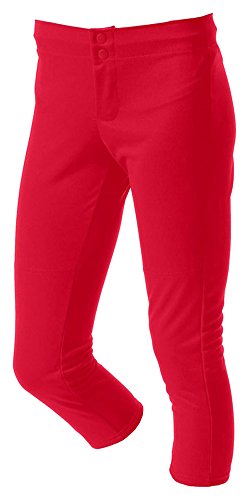 A4 Girl's Double Knit Elastic Waist Zipper Front Softball Pant, Scarlet Red, L