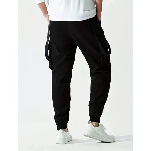 Men's Multi-Pocket Pants with Chain Trim Streetwear Tactical Sweatpants Drawstring Cargo Pants of Men Tech Pants2