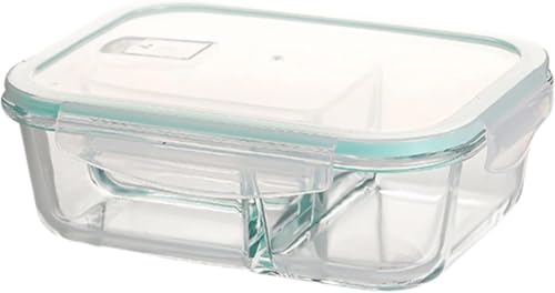 大容量 耐熱ガラス保存容器 耐熱容器 電子レンジ対応 食料貯蔵庫 よく気密性 漏れ防止 耐熱耐冷 電子レンジ、オーブン、食器洗い機、冷蔵庫に対応 食品級の材質 保管が簡単 矩形 (1520ml (3つのパーティション))