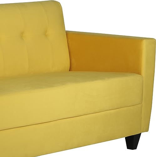 Image of Velvet Fabric & Wooden 3 Seater Sofa with Cushions for Living Room Office and Hotel Furniture (Yellow, 3 Seater)