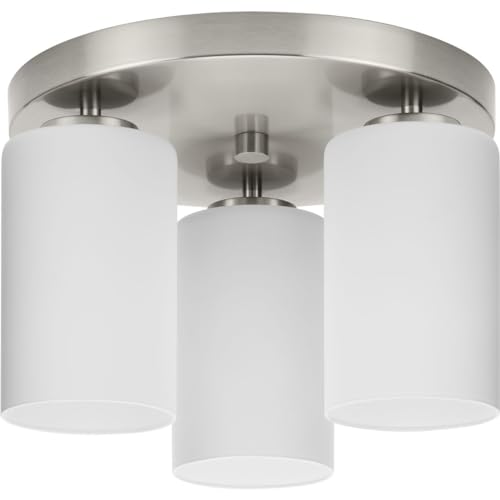 Progress Lighting P350238-009 Cofield Collection 12 in. Three-Light Brushed Nickel Transitional Flush Mount with Etched White Glass Shades by Progress Lighting - Used condition - Image 4