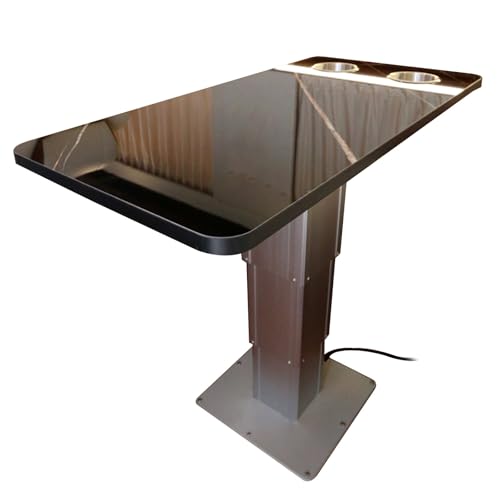 YZWZZXC Rv Table, Table for Boat, Solid Wood Tabletop, Remote Control Height Adjustment, with 2 Cup Holders, for Yachts, Travel Cars