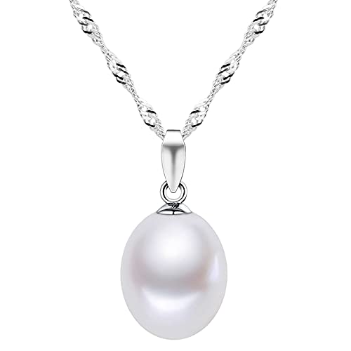 HXZZ Fine Jewelry Women Gifts 925 Sterling Silver Freshwater Cultured Teardrop White Pearl Pendant Necklace Single Pearl