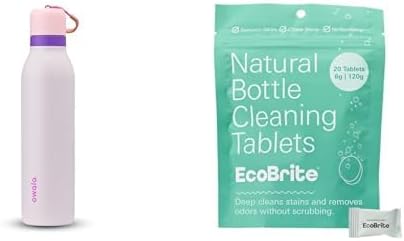 Owala FreeSip Twist Insulated Stainless Steel Water Bottle with Straw for Sports and Travel, BPA-Free, 24-oz, Pink/Purple (Dreamy Field) + EcoBrite All Natural, Powerful Cleaning Tablets (Pack of 20)