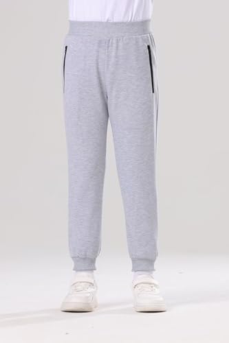 BINPAW 3 Pack Boy's Pull On Sweatpants Active Jogger Pants with Zipper Pocket Athletic Pants for Kids, Black/Blue/Gray, 7-8 Years = Tag 1302