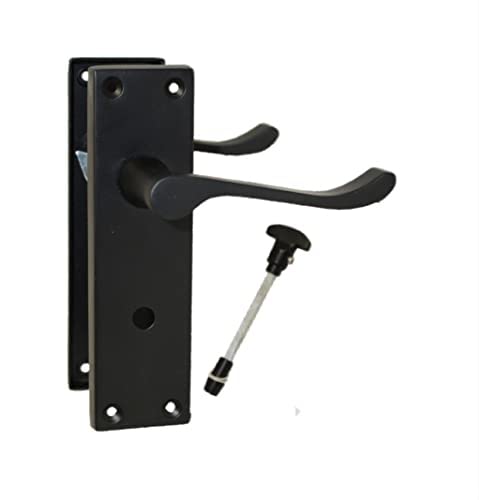Haven Heritage Black Door Handles Internal Sets - Victorian Scroll Matt Black Door Handles Latch Lock Bathroom Privacy, Black Internal Door Handles, Bathroom Door Handle with Lock (1xBathroom Handle)