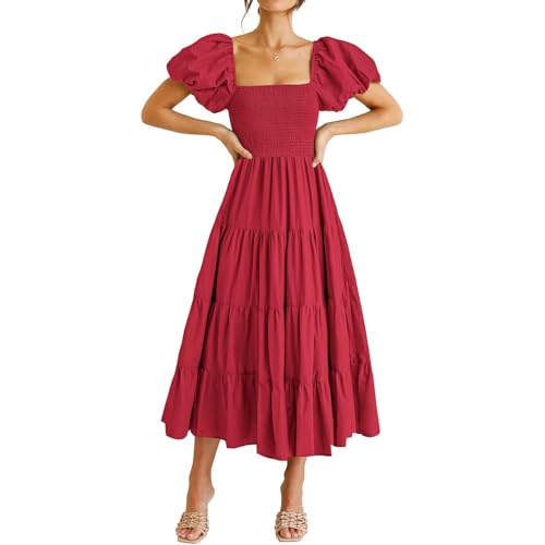 Robe longue femme chic et élégante pour l'été à manches bouffantes
