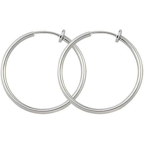 IDB Classic Brass Clip On Hoop Earrings - Multiple Sizes/Colors to Choose From | Spring Hoops for Non-Pierced Ears (Medium - Approx 1 3/16 ″ (1.18" | 30mm), Stunning Silver) Cover