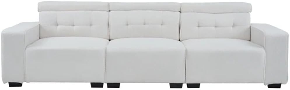 306 * 96 * 83cm Sofa,Teddy Velvet Three-Seater Sofa,26cm Fully Detachable Armrests,Comfy Sofa with Side Pockets