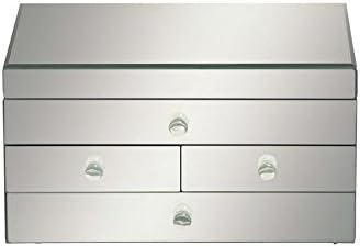 Miniatura 4 de Deco 79 Joyero de cristal con espejo de 4 cajones 11 x 9 x 6 pulgadas plateado