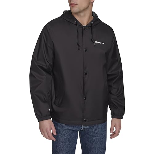 Champion Men's Hooded Coaches Rain Jacket, Black, XX-Large
