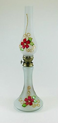 Hand Blown Glass, Red Flowers Hand Painted Opaque Finish Oil