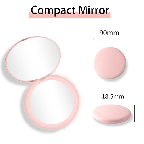 Fome Travel Makeup Mirror With Light, Led Lighted Compact Mirror Led Travel Makeup Mirror Compact Magnifying Mirror 1X/10X Handheld Double Sided Portable Folding Mirror Handbag Purse Pocket #TOP1