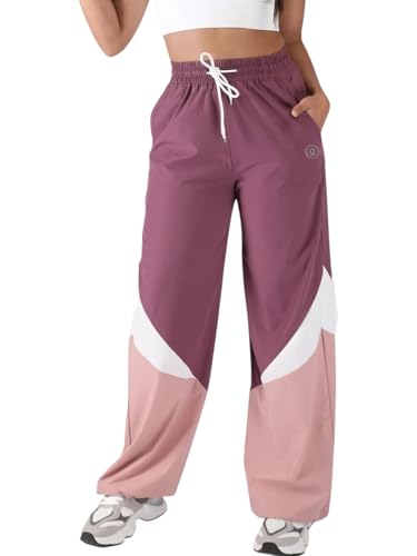 Image of CHKOKKO Women's Nylon Track Pants with Colorblock Design | Lightweight Breathable Sports Pant | Relaxed Fit Activewear for Workout, Training & Everyday Comfort
